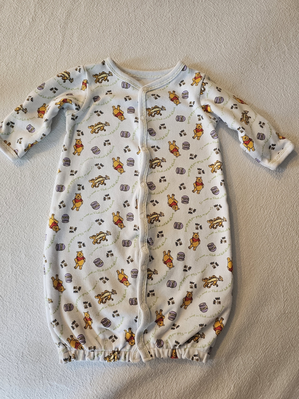 Vintage 2000s Disney Parks Winnie the Pooh Baby Gown 3M All Over Print Cotton